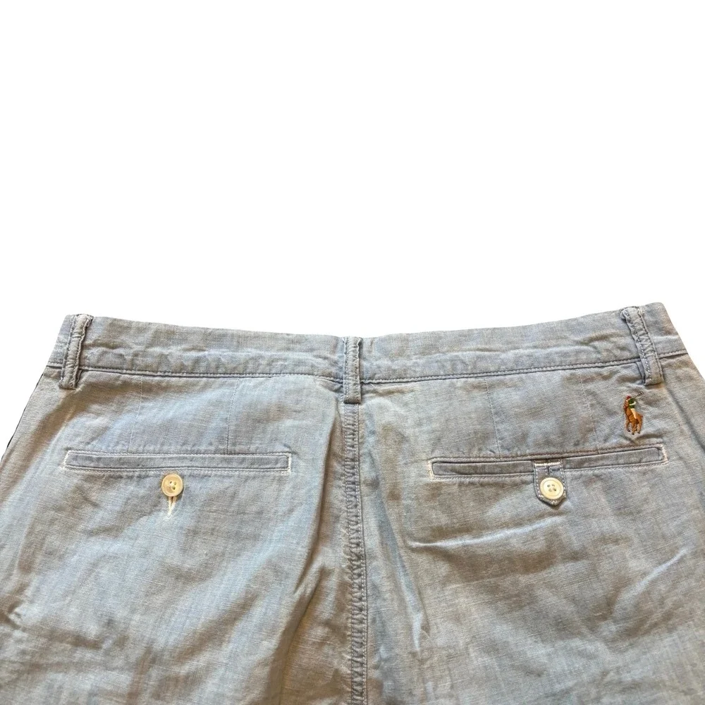 Polo Ralph Lauren Mens 32 Classic Fit Chambray Shorts Blue Green Side Stripe